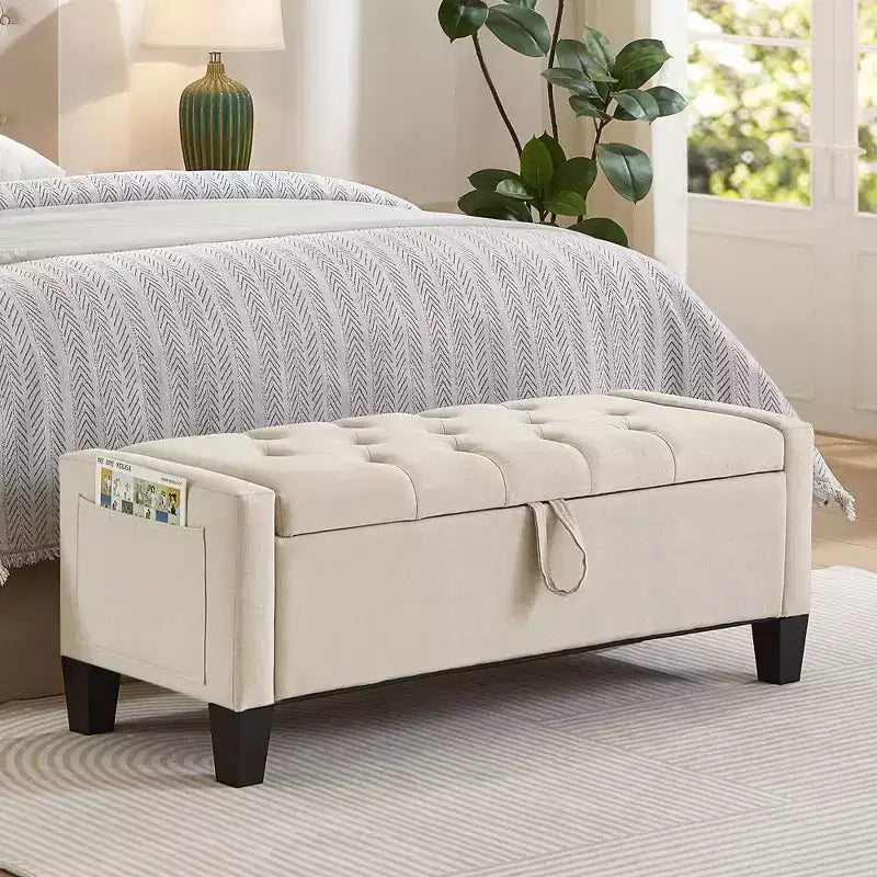 45 Storage Ottoman Bench, Upholstered Entryway Bench with Safety Hinge for Bedroom, Living Room - ModernLuxe