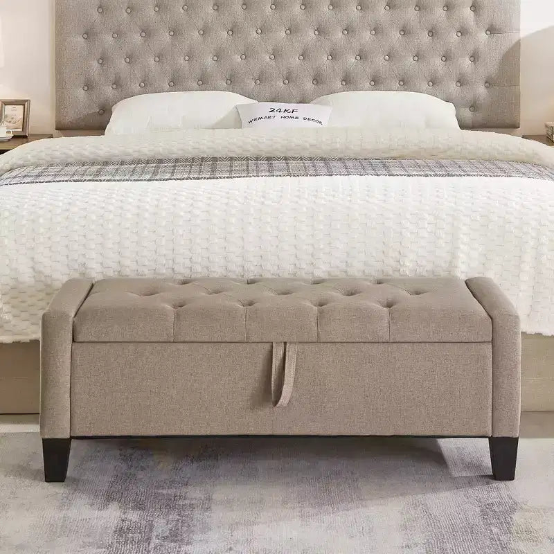 45 Storage Ottoman Bench, Upholstered Entryway Bench with Safety Hinge for Bedroom, Living Room - ModernLuxe