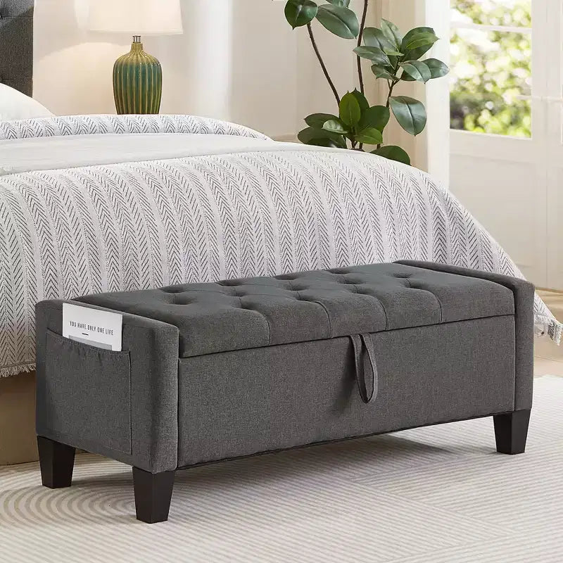 45 Storage Ottoman Bench, Upholstered Entryway Bench with Safety Hinge for Bedroom, Living Room - ModernLuxe