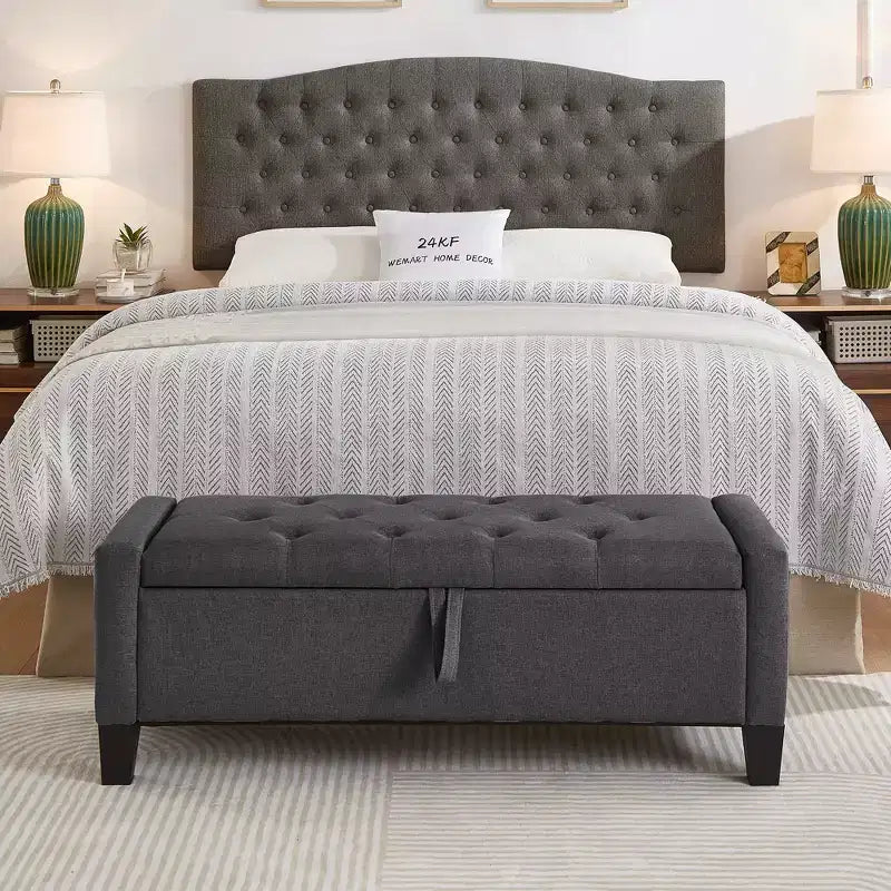 45 Storage Ottoman Bench, Upholstered Entryway Bench with Safety Hinge for Bedroom, Living Room - ModernLuxe