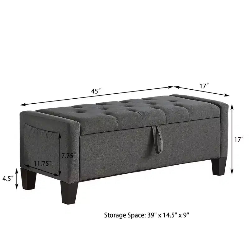 45 Storage Ottoman Bench, Upholstered Entryway Bench with Safety Hinge for Bedroom, Living Room - ModernLuxe