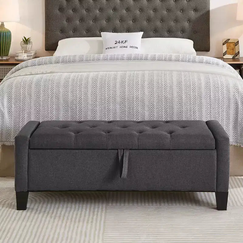 45 Storage Ottoman Bench, Upholstered Entryway Bench with Safety Hinge for Bedroom, Living Room - ModernLuxe