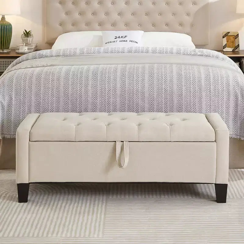 45 Storage Ottoman Bench, Upholstered Entryway Bench with Safety Hinge for Bedroom, Living Room - ModernLuxe
