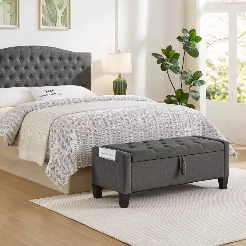 45 Storage Ottoman Bench, Upholstered Entryway Bench with Safety Hinge for Bedroom, Living Room - ModernLuxe