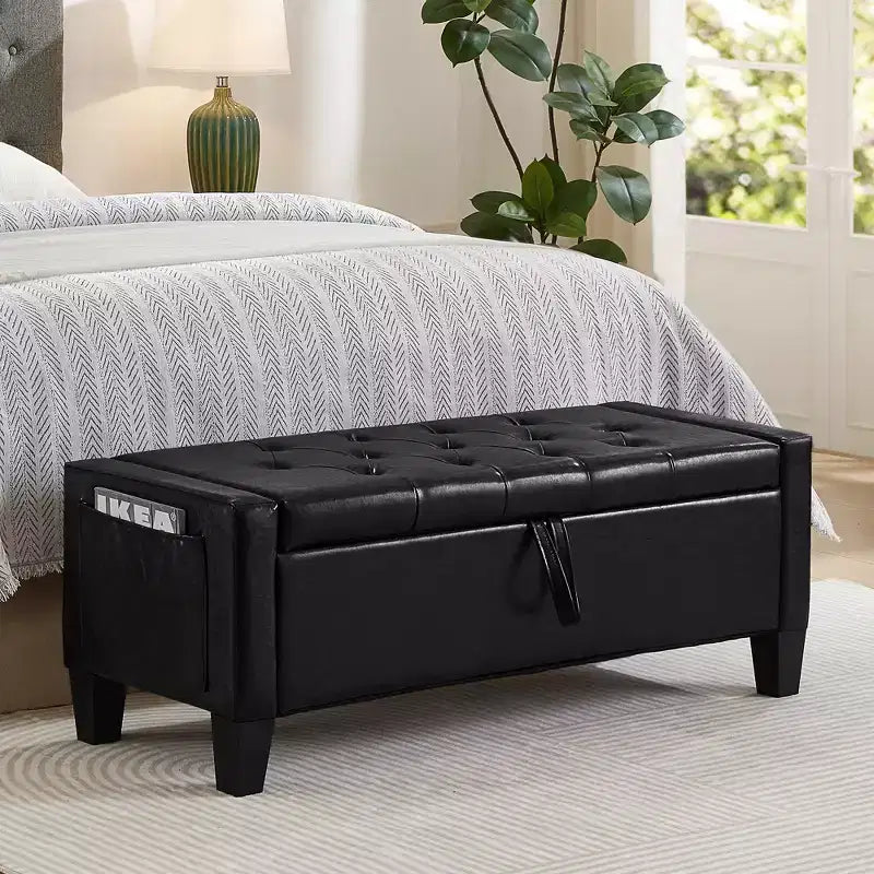 45 Storage Ottoman Bench, Upholstered Entryway Bench with Safety Hinge for Bedroom, Living Room - ModernLuxe