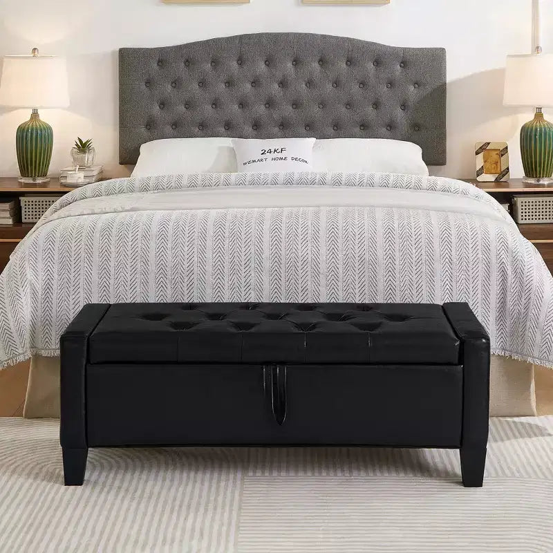 45 Storage Ottoman Bench, Upholstered Entryway Bench with Safety Hinge for Bedroom, Living Room - ModernLuxe