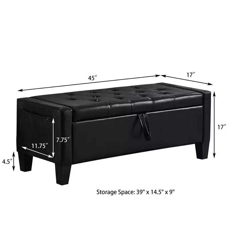 45 Storage Ottoman Bench, Upholstered Entryway Bench with Safety Hinge for Bedroom, Living Room - ModernLuxe