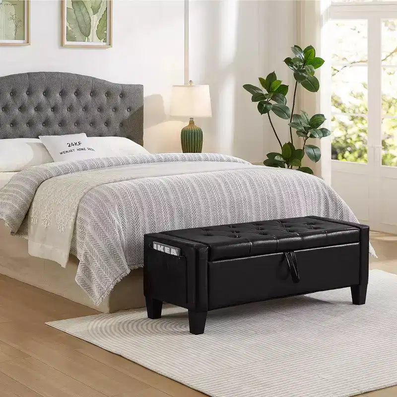 45 Storage Ottoman Bench, Upholstered Entryway Bench with Safety Hinge for Bedroom, Living Room - ModernLuxe