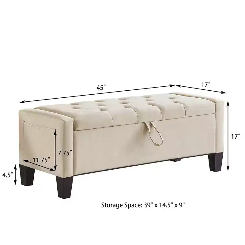 45 Storage Ottoman Bench, Upholstered Entryway Bench with Safety Hinge for Bedroom, Living Room - ModernLuxe