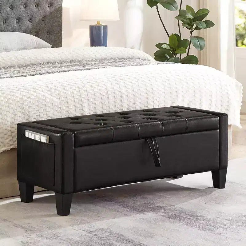 45 Storage Ottoman Bench, Upholstered Entryway Bench with Safety Hinge for Bedroom, Living Room - ModernLuxe