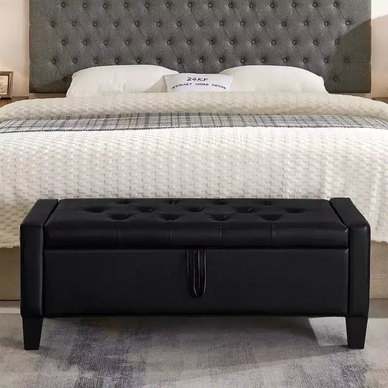 45 Storage Ottoman Bench, Upholstered Entryway Bench with Safety Hinge for Bedroom, Living Room - ModernLuxe
