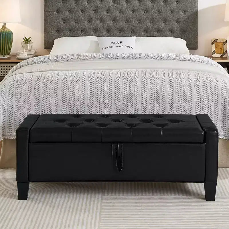 45 Storage Ottoman Bench, Upholstered Entryway Bench with Safety Hinge for Bedroom, Living Room - ModernLuxe