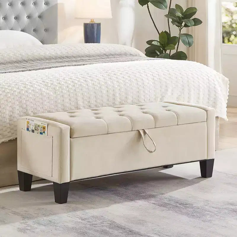 45 Storage Ottoman Bench, Upholstered Entryway Bench with Safety Hinge for Bedroom, Living Room - ModernLuxe