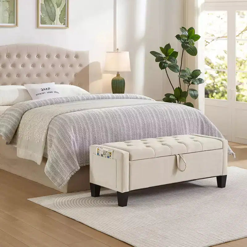 45 Storage Ottoman Bench, Upholstered Entryway Bench with Safety Hinge for Bedroom, Living Room - ModernLuxe