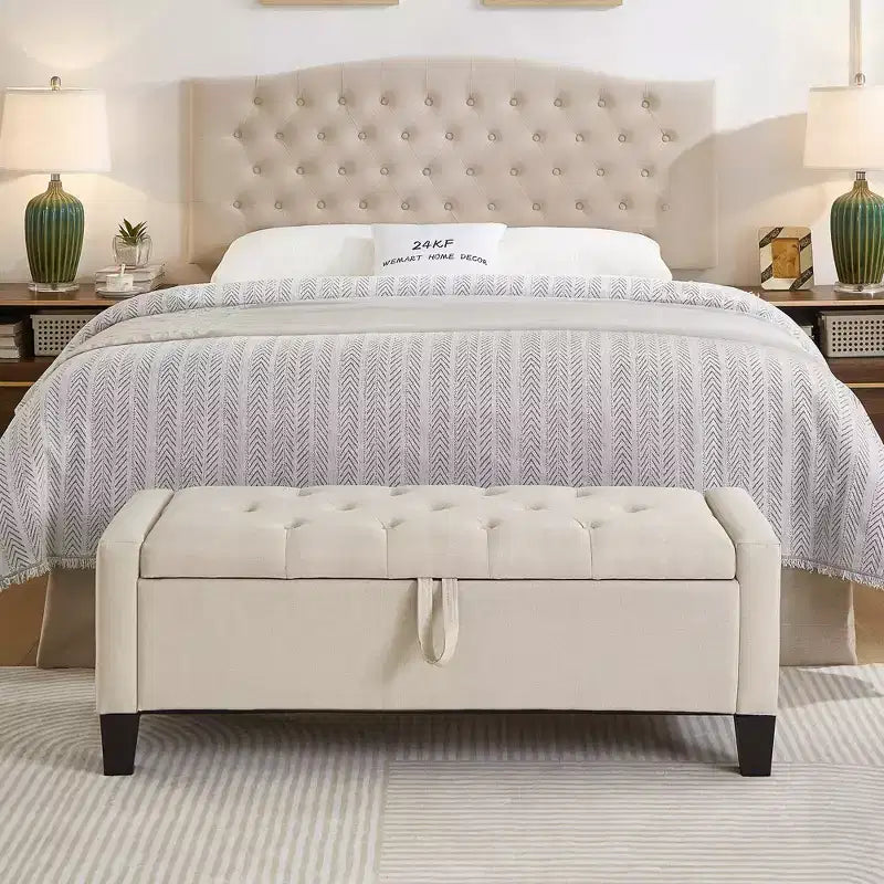 45 Storage Ottoman Bench, Upholstered Entryway Bench with Safety Hinge for Bedroom, Living Room - ModernLuxe