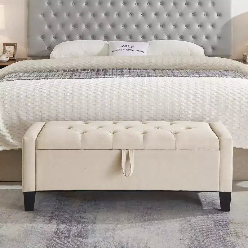 45 Storage Ottoman Bench, Upholstered Entryway Bench with Safety Hinge for Bedroom, Living Room - ModernLuxe