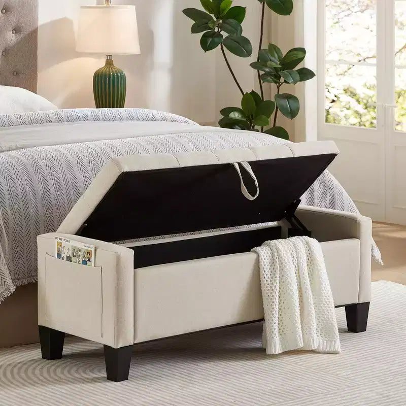 45 Storage Ottoman Bench, Upholstered Entryway Bench with Safety Hinge for Bedroom, Living Room - ModernLuxe