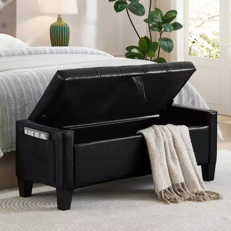 45 Storage Ottoman Bench, Upholstered Entryway Bench with Safety Hinge for Bedroom, Living Room - ModernLuxe