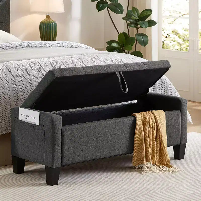 45 Storage Ottoman Bench, Upholstered Entryway Bench with Safety Hinge for Bedroom, Living Room - ModernLuxe