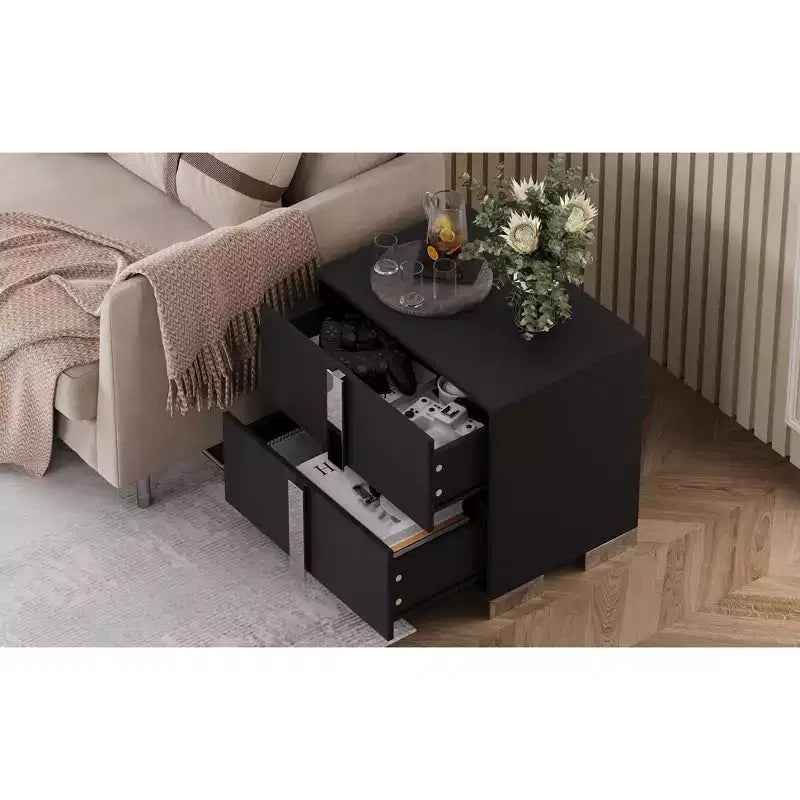 Modern End Sleek Modern 1 Drawer with Mirrored Accent Nightstand for Bedroom Living Room