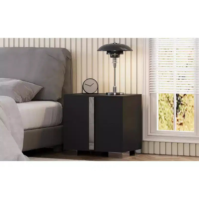 Modern End Sleek Modern 1 Drawer with Mirrored Accent Nightstand for Bedroom Living Room