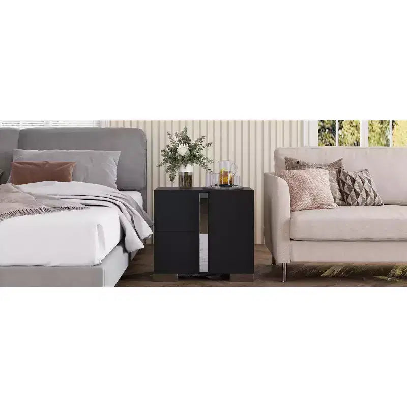 Modern End Sleek Modern 1 Drawer with Mirrored Accent Nightstand for Bedroom Living Room
