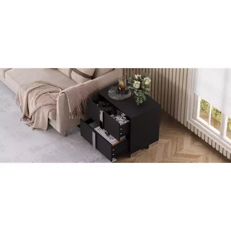 Modern End Sleek Modern 1 Drawer with Mirrored Accent Nightstand for Bedroom Living Room