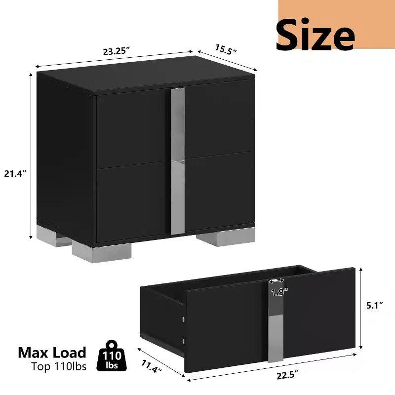 Modern End Sleek Modern 1 Drawer with Mirrored Accent Nightstand for Bedroom Living Room