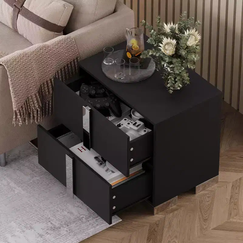 Modern End Sleek Modern 1 Drawer with Mirrored Accent Nightstand for Bedroom Living Room