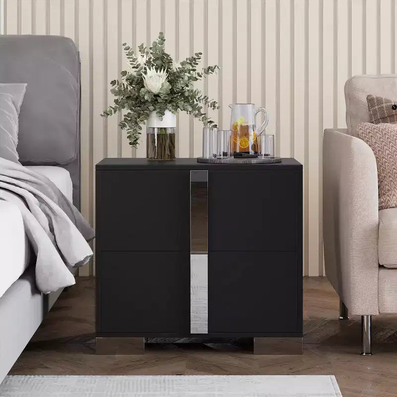 Modern End Sleek Modern 1 Drawer with Mirrored Accent Nightstand for Bedroom Living Room