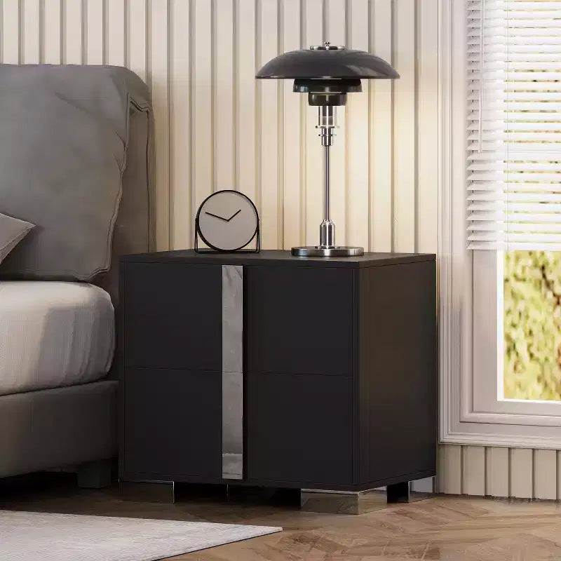 Modern End Sleek Modern 1 Drawer with Mirrored Accent Nightstand for Bedroom Living Room