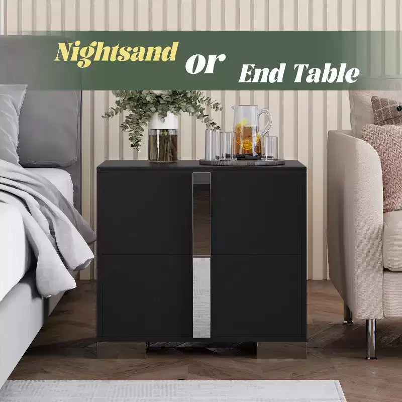 Modern End Sleek Modern 1 Drawer with Mirrored Accent Nightstand for Bedroom Living Room