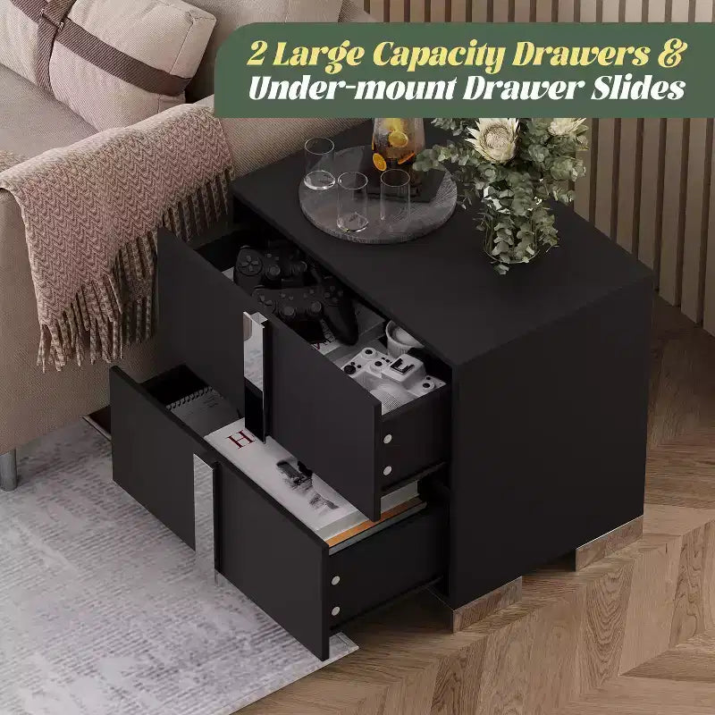 Modern End Sleek Modern 1 Drawer with Mirrored Accent Nightstand for Bedroom Living Room