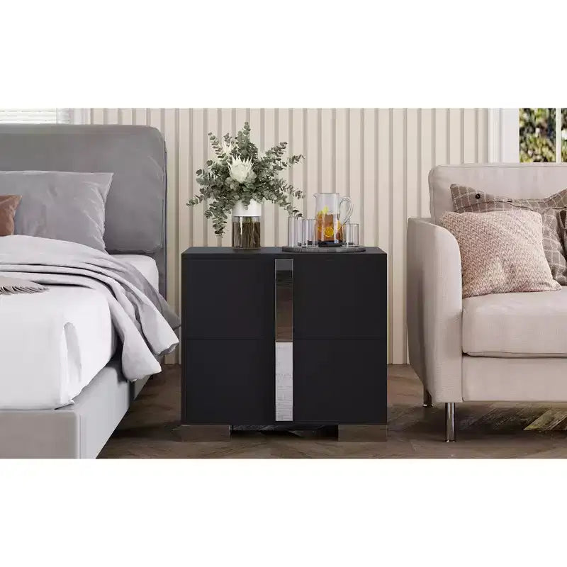 Modern End Sleek Modern 1 Drawer with Mirrored Accent Nightstand for Bedroom Living Room