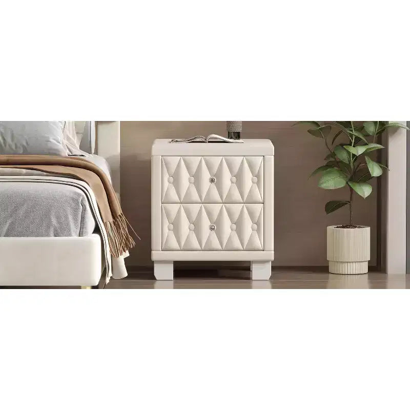 Elegant Velvet Luxury Velvet 2 Drawer Nightstand for Bedroom Living Room