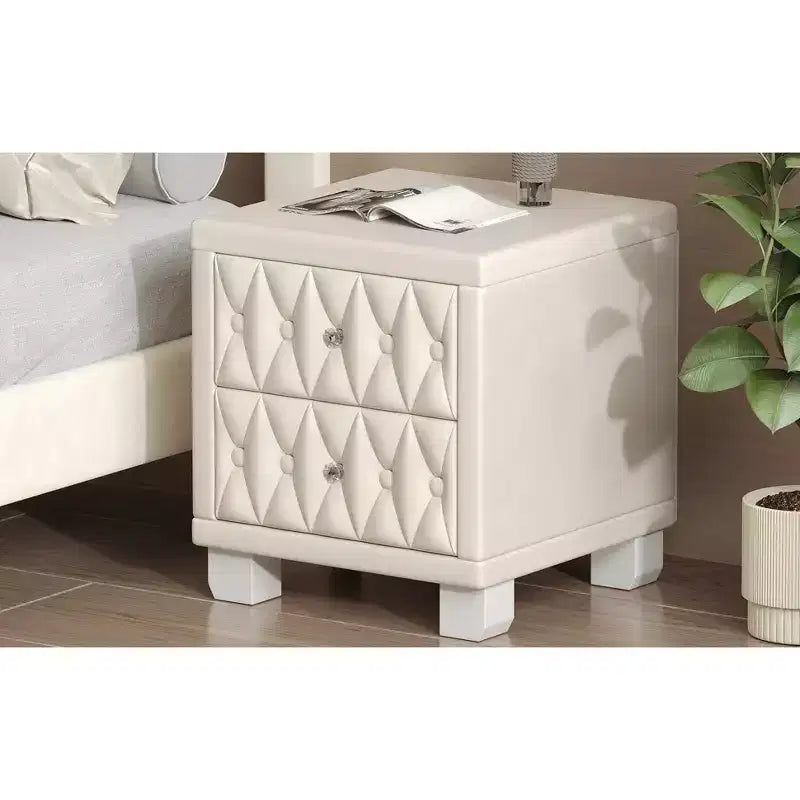 Elegant Velvet Luxury Velvet 2 Drawer Nightstand for Bedroom Living Room