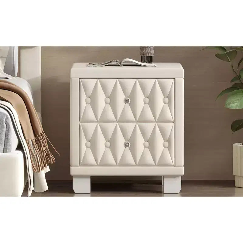 Elegant Velvet Luxury Velvet 2 Drawer Nightstand for Bedroom Living Room