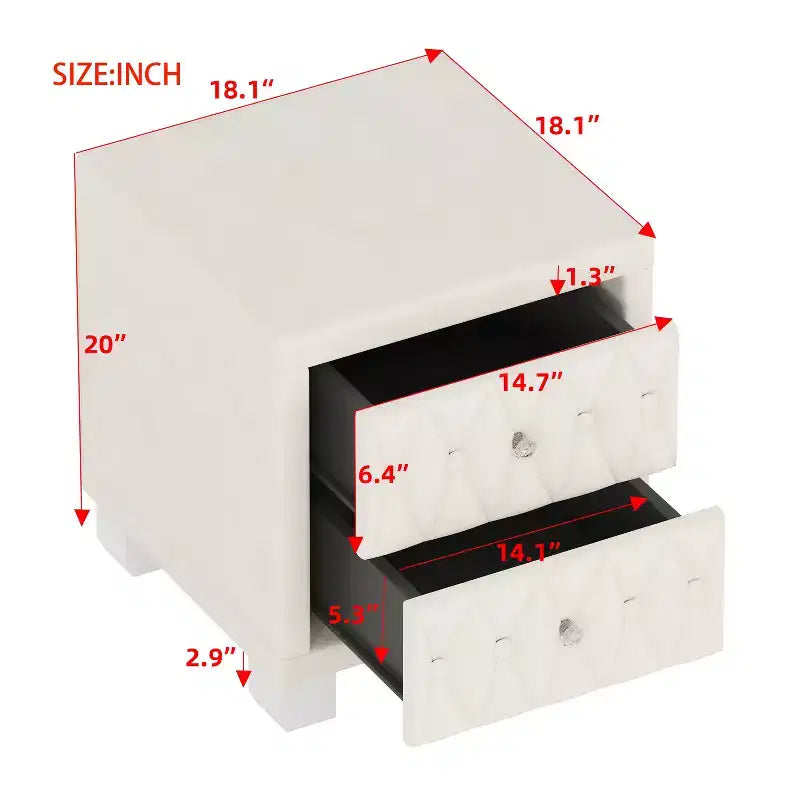 Elegant Velvet Luxury Velvet 2 Drawer Nightstand for Bedroom Living Room