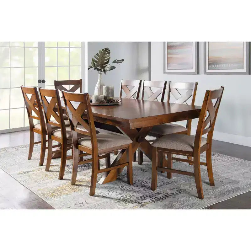 Set of 2 Jackson Wide X Back Fabric Side Chair Dark Hazelnut - Powell