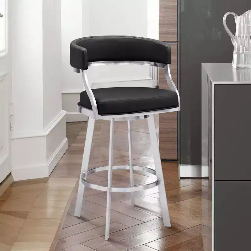 26" Saturn Faux Leather Counter Height Barstool: Swivel, Low Back, Armen Living