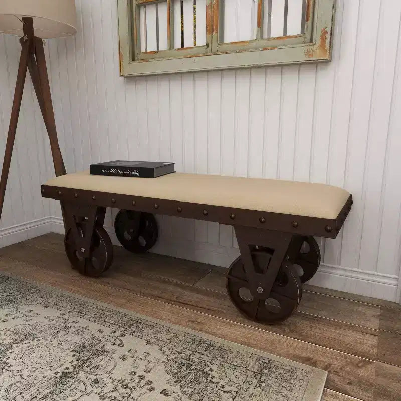 Industrial Wood Bench Brown - Olivia & May: Metal Frame, Wheeled, 400 lbs Capacity