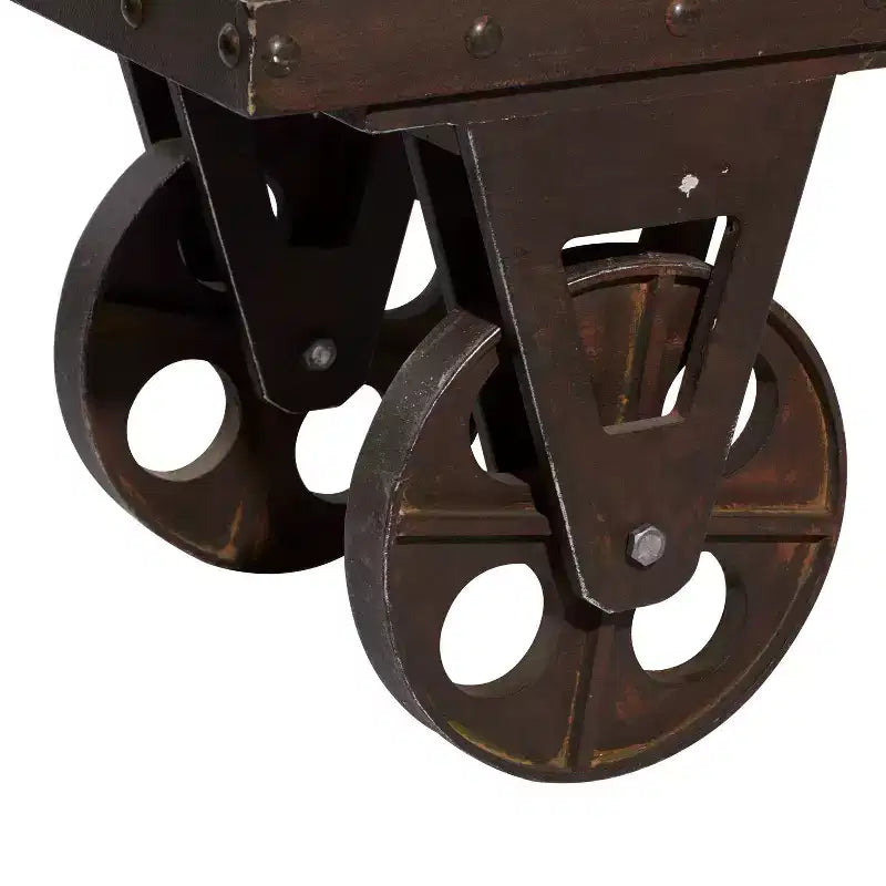 Industrial Wood Bench Brown - Olivia & May: Metal Frame, Wheeled, 400 lbs Capacity