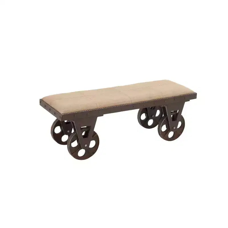 Industrial Wood Bench Brown - Olivia & May: Metal Frame, Wheeled, 400 lbs Capacity