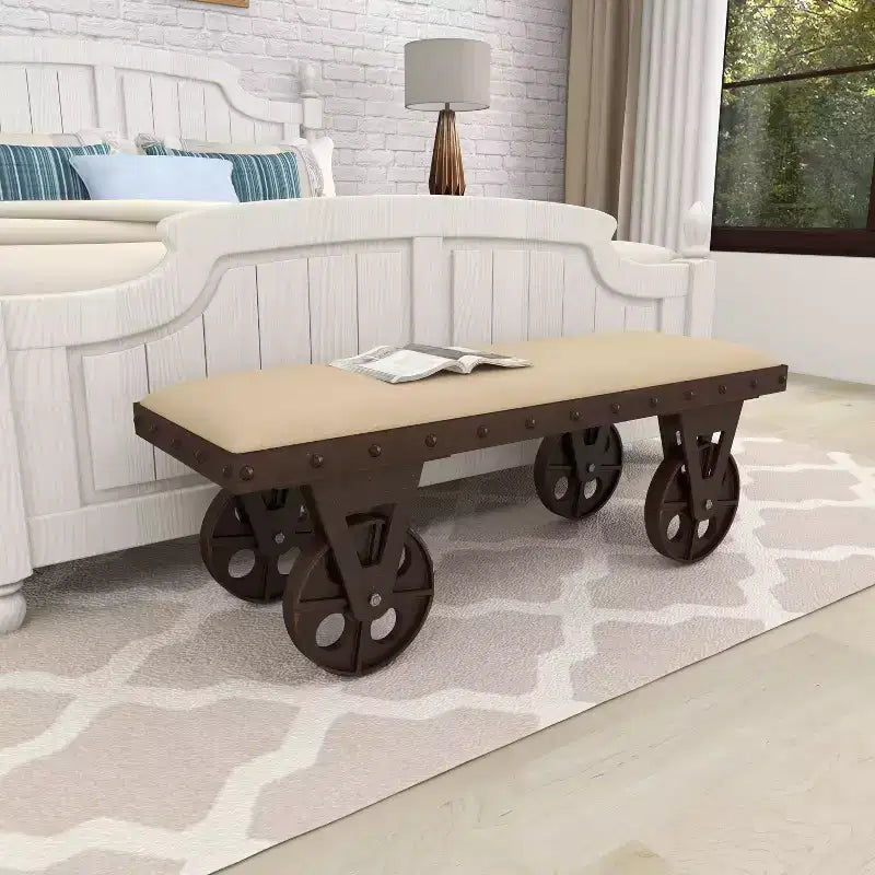 Industrial Wood Bench Brown - Olivia & May: Metal Frame, Wheeled, 400 lbs Capacity
