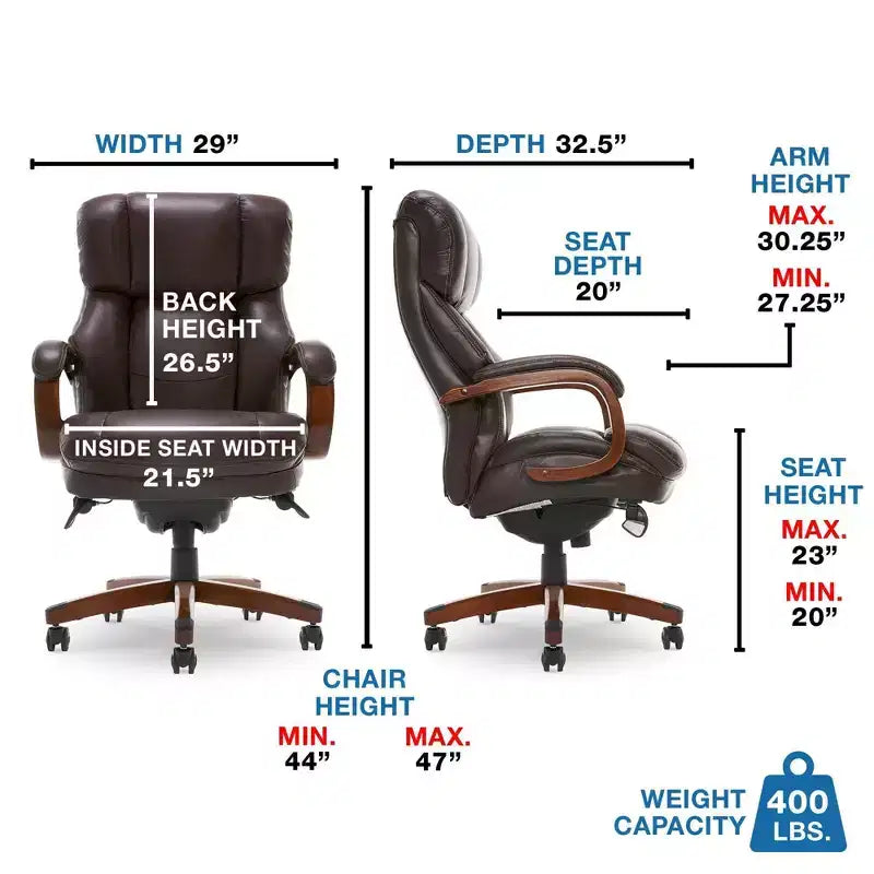 Big & Tall Executive Chair Brown - La-Z-Boy: Memory Foam, Ergonomic, 400 lbs Capacity