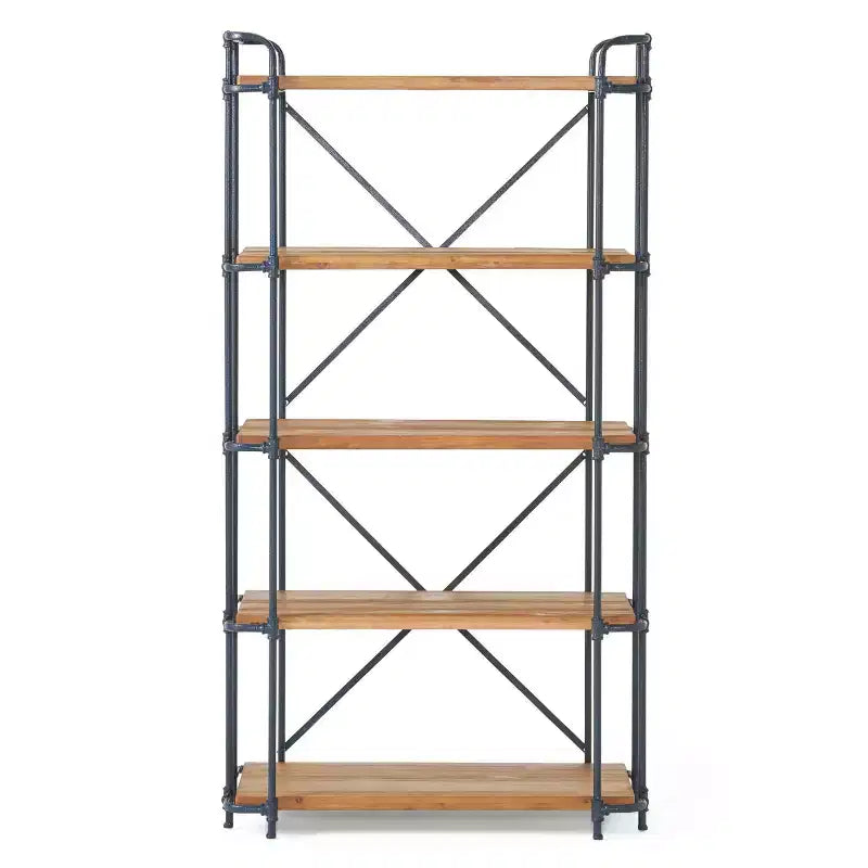 Christopher Knight Home Yorktown 66.75" 5-Shelf Industrial Bookcase Brown: Metal & Wood, Console Style, 250lb Capacity
