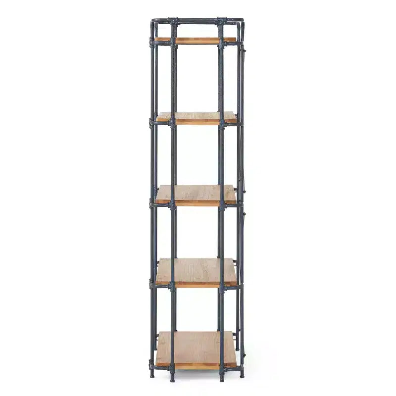 Christopher Knight Home Yorktown 66.75" 5-Shelf Industrial Bookcase Brown: Metal & Wood, Console Style, 250lb Capacity