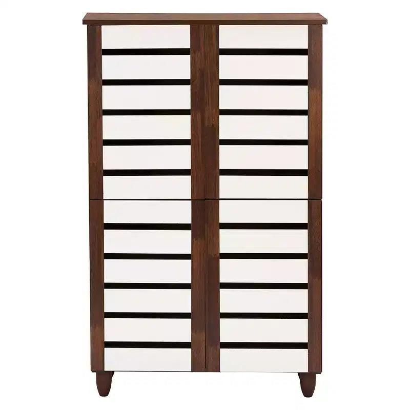 Gisela Two-Tone Shoe Cabinet with 4 Door Oak/White - Baxton Studio