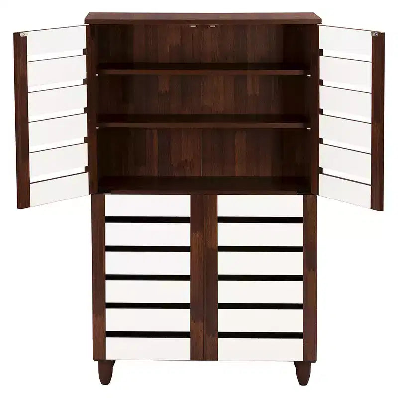 Gisela Two-Tone Shoe Cabinet with 4 Door Oak/White - Baxton Studio