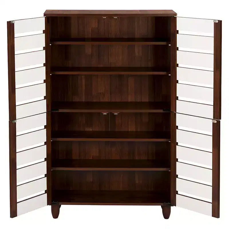 Gisela Two-Tone Shoe Cabinet with 4 Door Oak/White - Baxton Studio